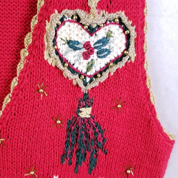 Tiara International Women's Large Red Knit Beaded Ugly Christmas Sweater Vest - Picture 8 of 12